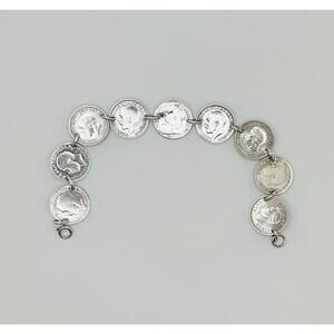Vintage 925 Sterling Silver Coin Bracelet 7.25inches